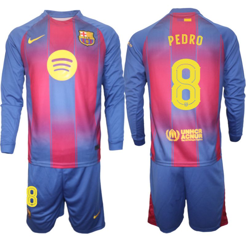 Men 2025-2026 Club Barcelona home blue Long sleeves #8 Soccer Jersey->barcelona jersey->Soccer Club Jersey